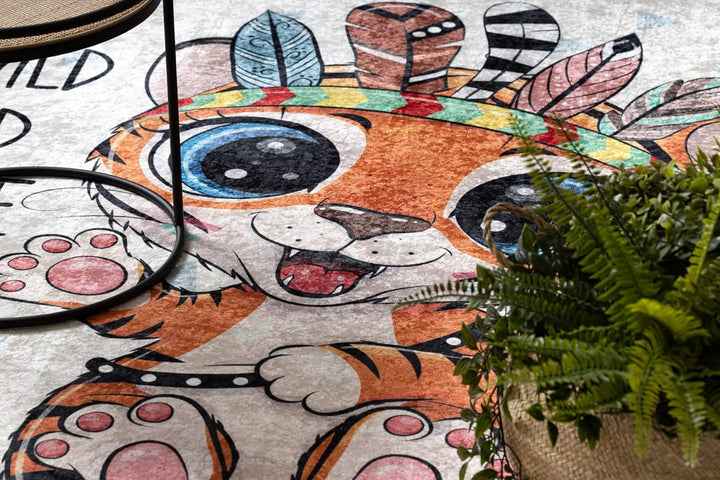 Kinderteppich Bambino Waschteppich Tiger, Indisch, für Kinder Anti-Rutsch - weiss 160x220 cm 160x220