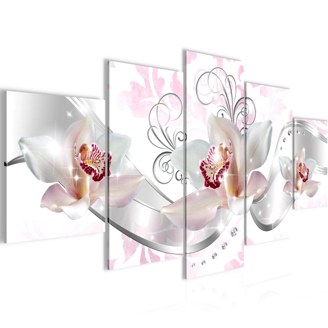 Runa Art Wandbilder Blumen Orchidee 5 Teilig Bild auf Vlies Leinwand Deko Wohnzimmer Blumenmotiv Gra