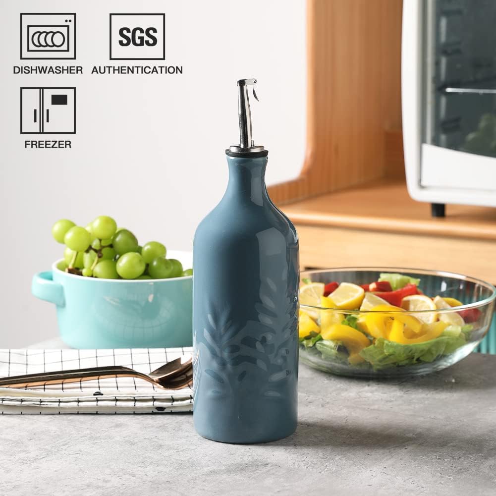 Sweejar Home Keramische Olivenölspenderflasche, 570ml Relief Opaque Oil Cruet schützt Öl, um Oxidati