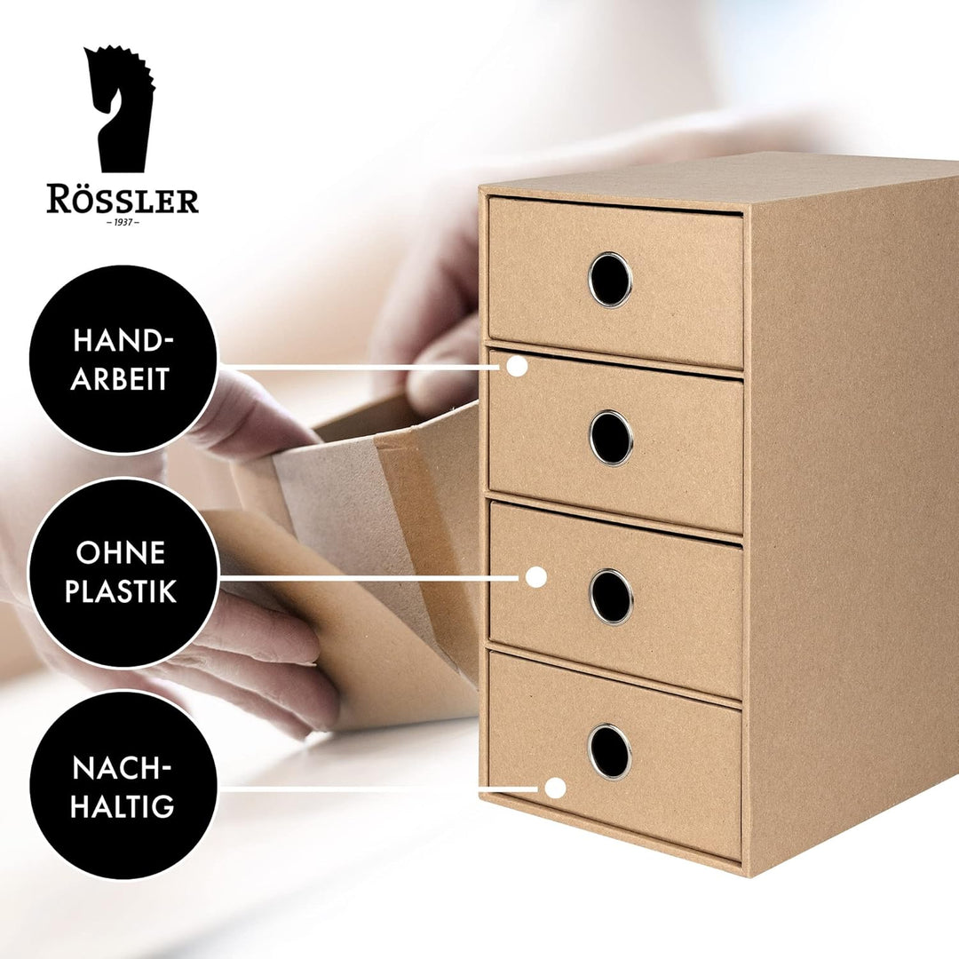 Rössler 1524452624 - S.O.H.O. 4er Schubladenbox für DIN A5, mit Griffloch, Kraft, 250 x 175 x 320 mm
