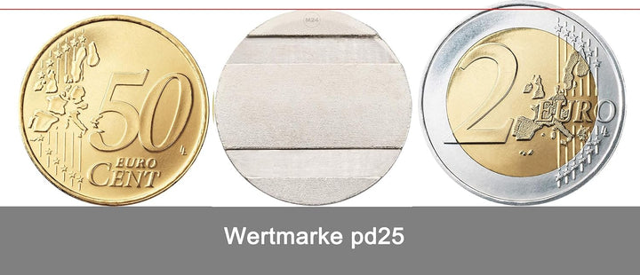 Wertmarke Typ pd25, passend z.B. für KDK Münzzeitgeber, Profil Token 25mm x 2mm aus Messing (50 Stüc