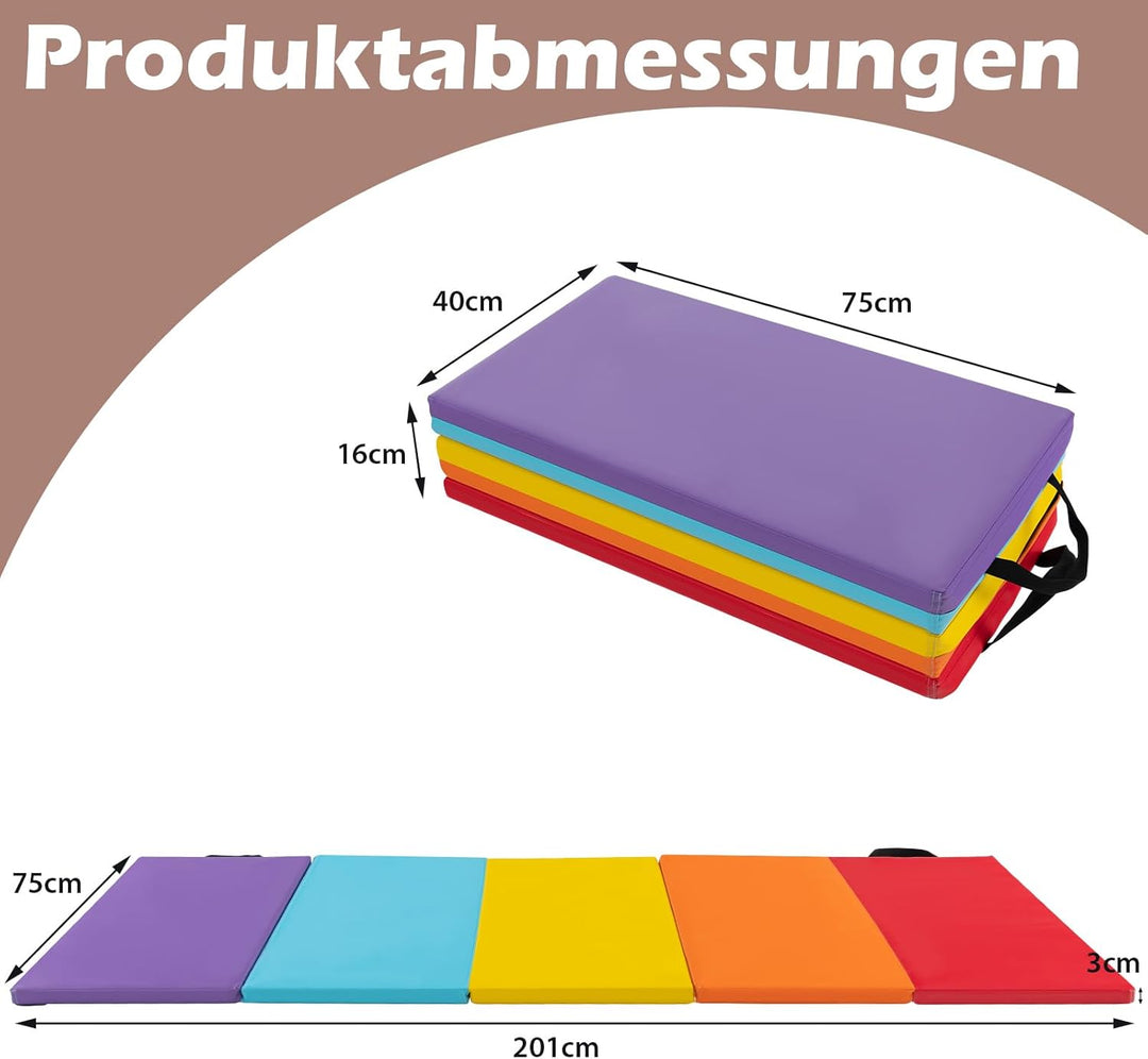 COSTWAY Turnmatte klappbar, 200 x 75cm Weichbodenmatte, Gymnastikmatte 5 fach faltbar mit Tragegriff
