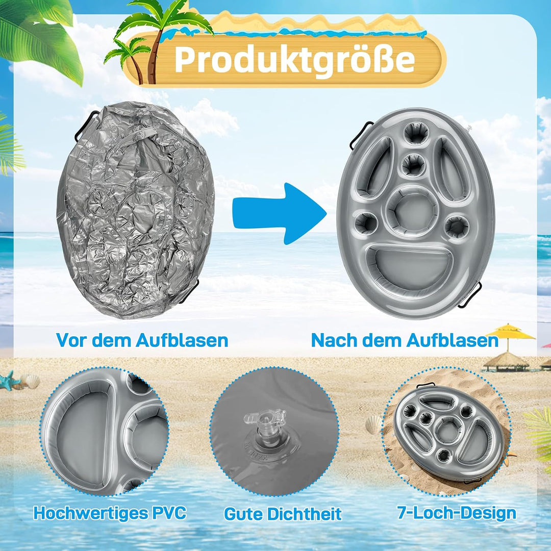 Morofme Getränkehalter Pool, 2 in1 Snackhalter Aufblasbarer Getränkehalte 8 Löcher Grosse Kapazität,