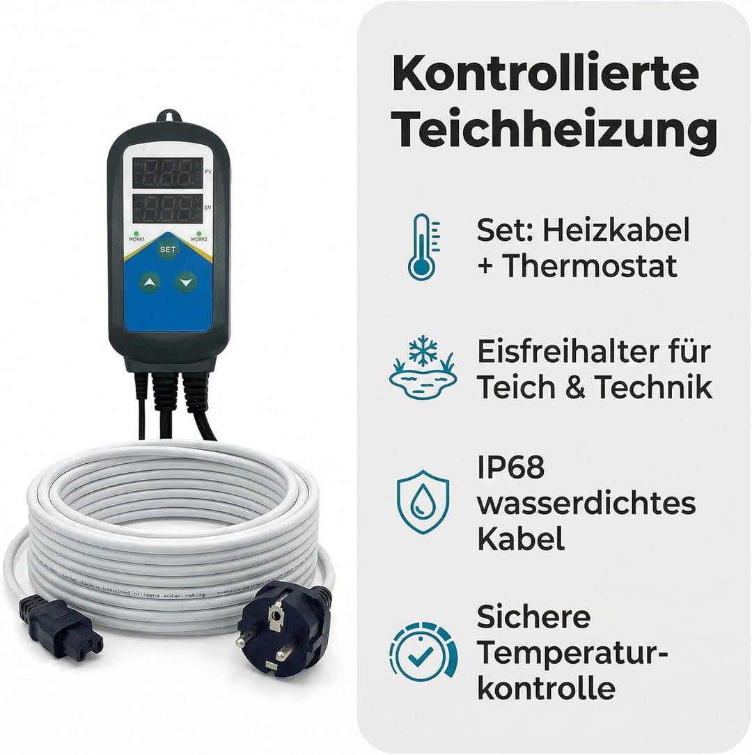 Pondlife Teichheizkabel - Set 90W / 6 m inkl. Thermostat - Teichheizung - Eisfreihalter