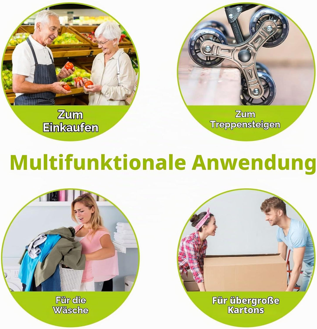 Einkaufstrolley Klappbar Treppensteiger Leisen Gummiräder Stabil Einkaufswagen mit Kühlfach Kühltasc