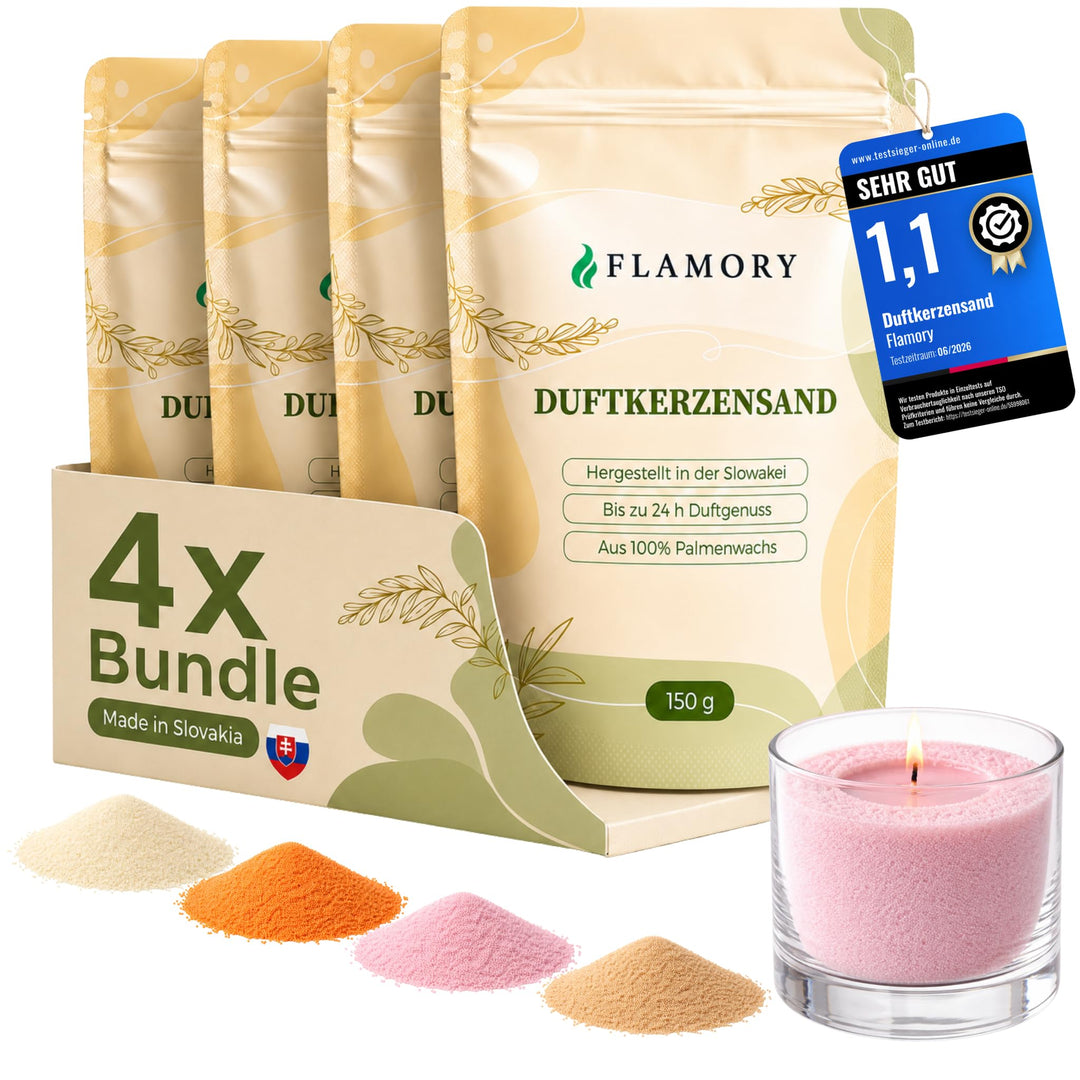 Kerzensand mit Duft Elegance Set 4x150g – [Vanille/Orange/Sandelholz/Rose] – 12 Dochte inklusive – 1