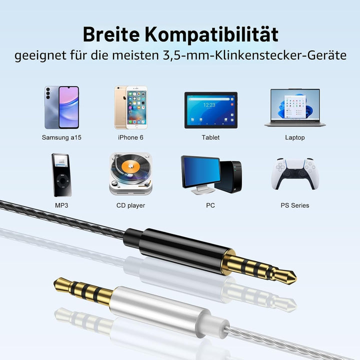 In Ear Kopfhörer mit Kabel, 3-er Set mit Mikrofon und Lautstärkeregler, Stereo, Leichte In-Ear Ohrhö