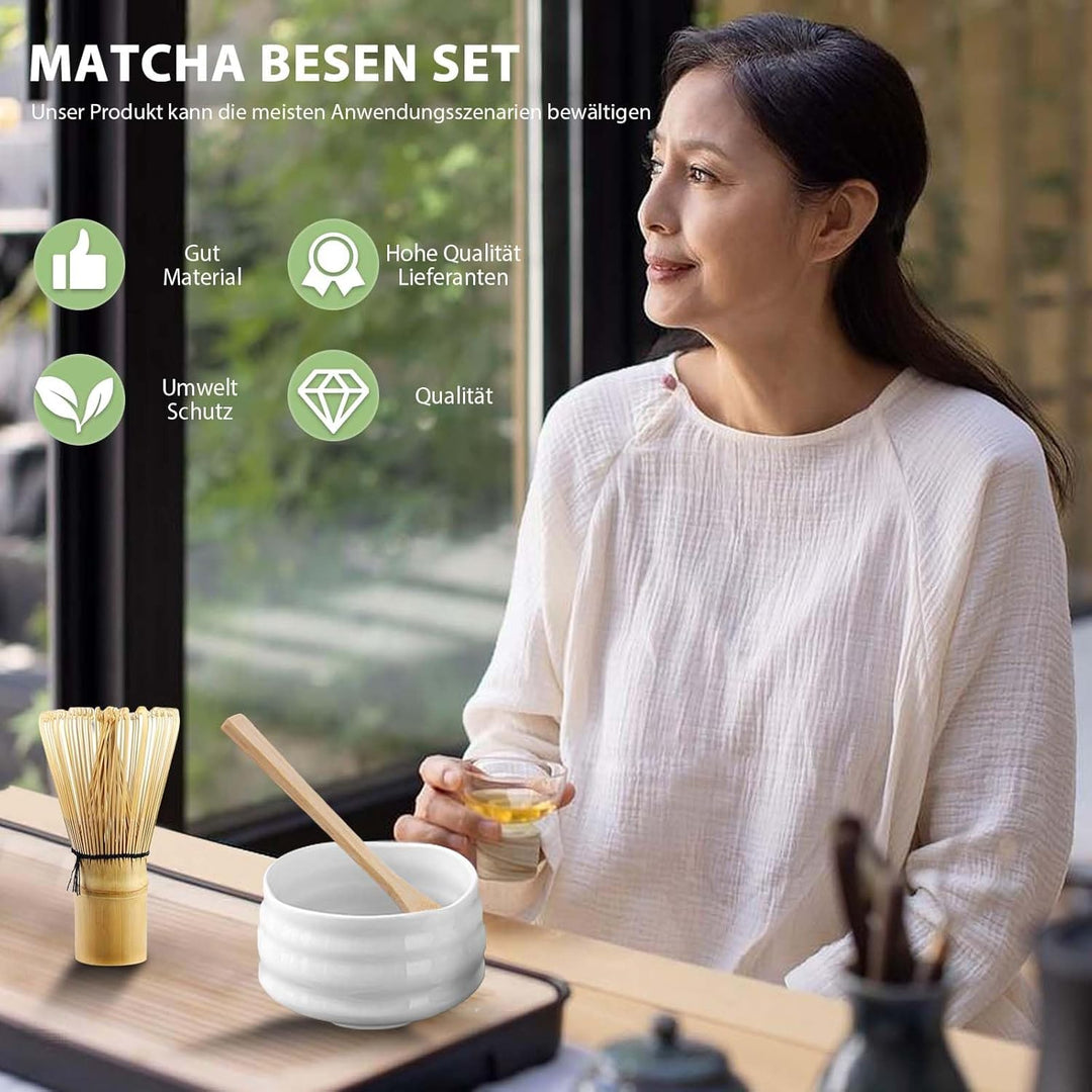5 Stück Matcha Tee set, Matcha set mit Matcha Besen, Matcha Schale aus Keramik, Bambusbesen Matcha B