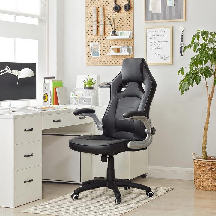 SONGMICS Racing Stuhl Bürostuhl Gaming Stuhl Chefsessel Drehstuhl PU, schwarz, OBG62B, 70 x 65 x 115