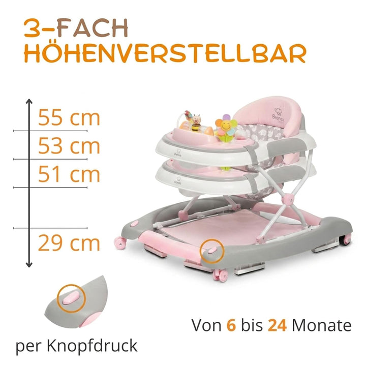 BRONEA 4-in-1 Gehfrei Baby ab 6 Monate | Lauflernwagen mit Schaukelfunktion und Spielpaneel mit Musi