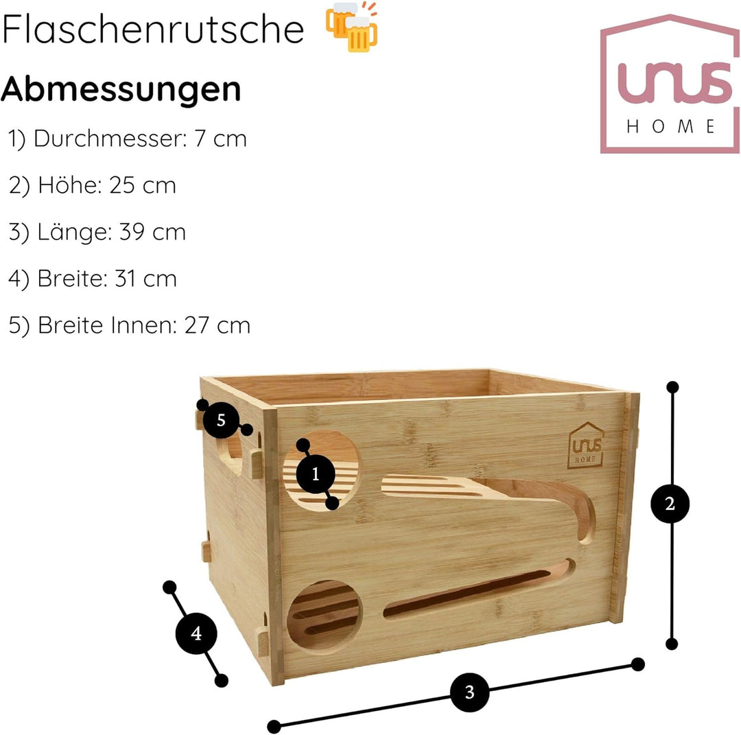 UNUS Bierkasten Flaschenrutsche Kühlschrank, Flaschenhalter aus Holz für Kühlschrank, 39x31x25 cm, z