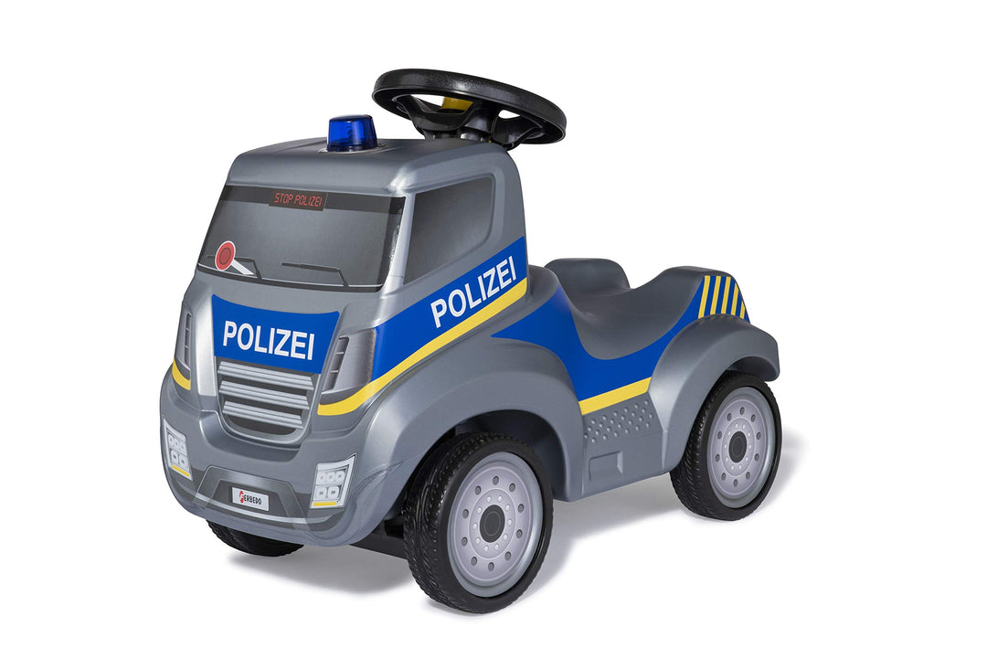 Polizei Rutscher (Babyrutscher mit Blaulicht + Sirene, Lenkrad mit Hupe, Polizei-Fahrzeug mit Kniemu