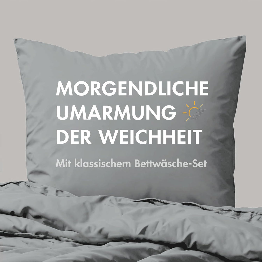Sleeptime 100% Baumwolle Bettwäsche 240cm x 220cm Weiss/Grau - weich & bügelfrei Bettbezüge mit Druc
