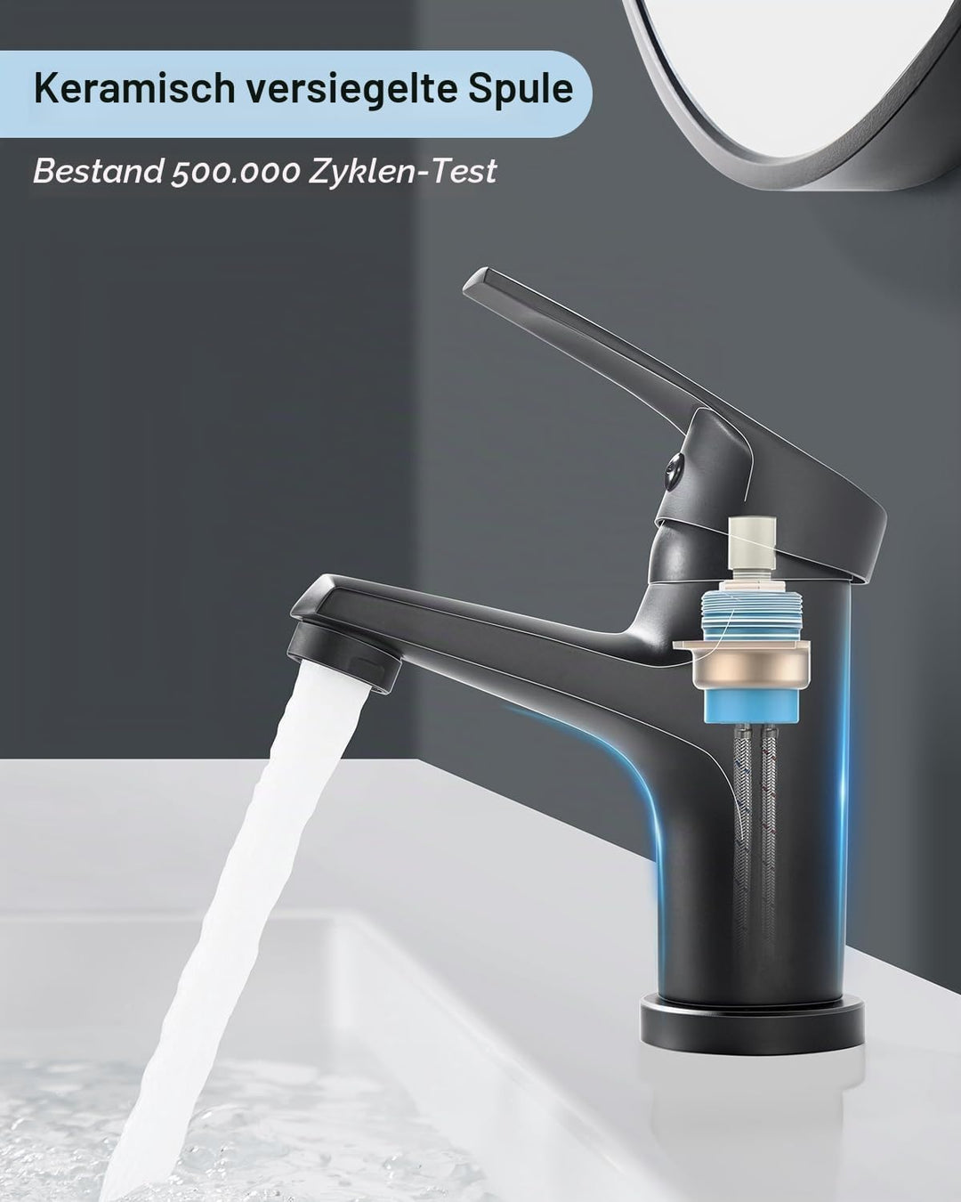 Wasserhahn Bad Schwarz Einhebelmischer Armatur für Waschbecken Badezimmer mit Kalt/Warmwasser, Schwa