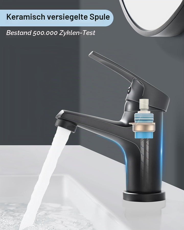 Wasserhahn Bad Schwarz Einhebelmischer Armatur für Waschbecken Badezimmer mit Kalt/Warmwasser, Schwa