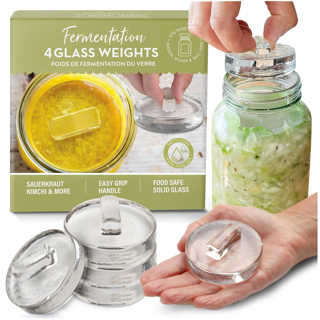 Gärgewichte aus Glas für Fermentation | 66 mm breit | Mit Griffen zum Anheben | 4er-Set für Gläser m