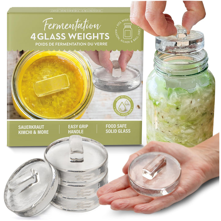 Gärgewichte aus Glas für Fermentation | 66 mm breit | Mit Griffen zum Anheben | 4er-Set für Gläser m