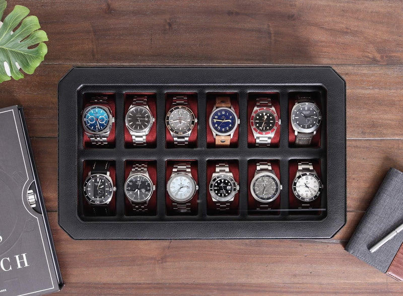 ROTHWELL 12 Slot Leder Uhrenbox - Luxus Uhrengehäuse Display Organizer, Herren Aufbewahrungsboxen Ha