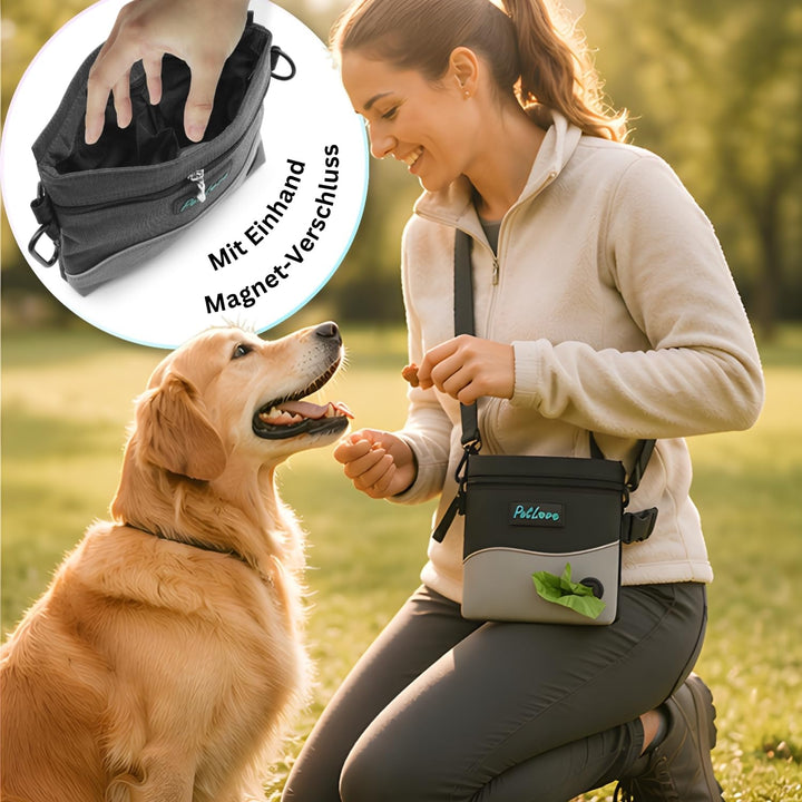 PetLove Leckerlibeutel für Hunde • Futterbeutel mit Magnetverschluss • Inklusive Kotbeutelspender &amp;