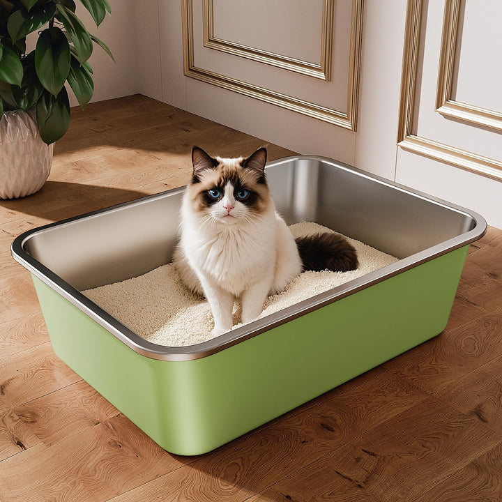 Edelstahl Katzenklo, Grosse Katzentoilette, XXL Katzentoilette Edelstahl Offen, Metall Katzenklo für