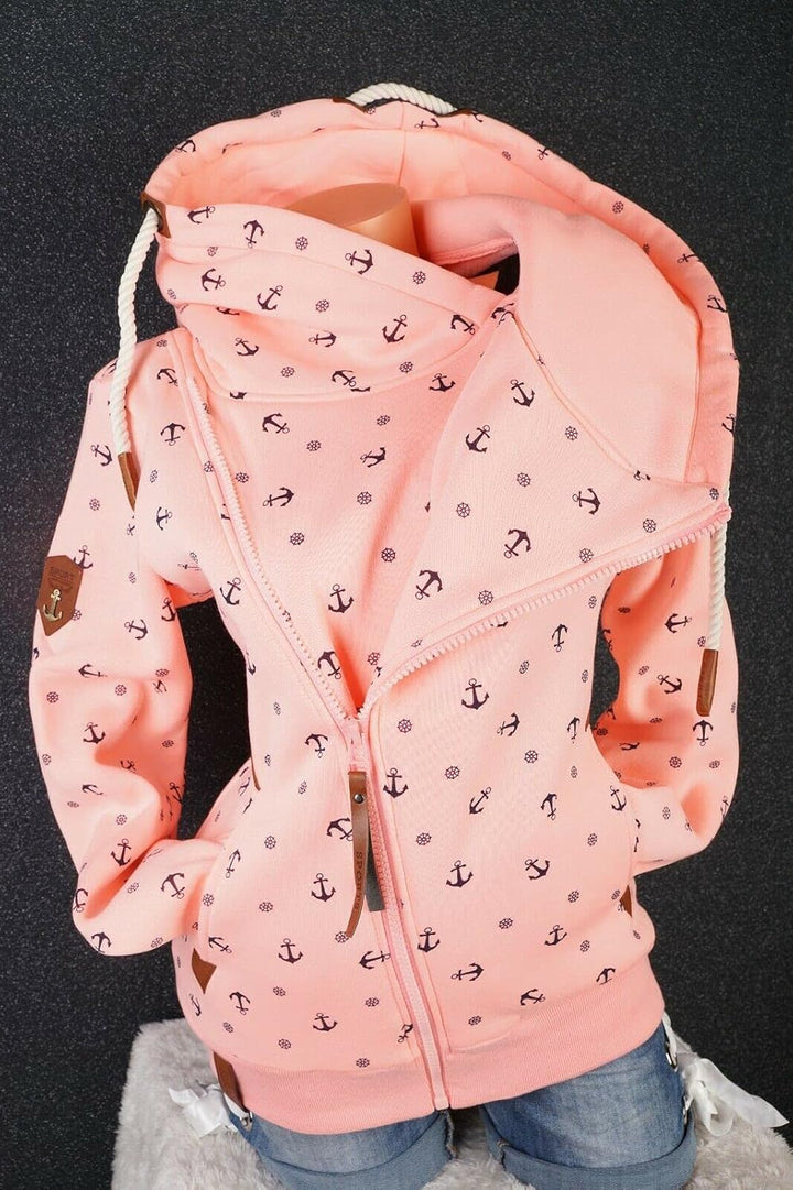 VIN TE Damen Sweat Jacke XXL Kapuze Hoodie Übergangsjacke Fleece gefüttert schräger Reissverschluss