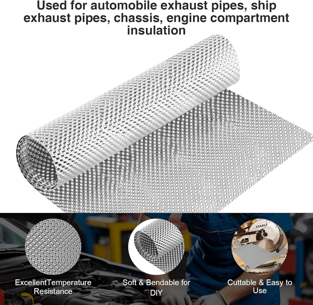 1 Rolle 40cm x 150cm Geprägt Hitzeschutzblech aus Aluminium, für Auspuff isolierung und Motor Wärmed