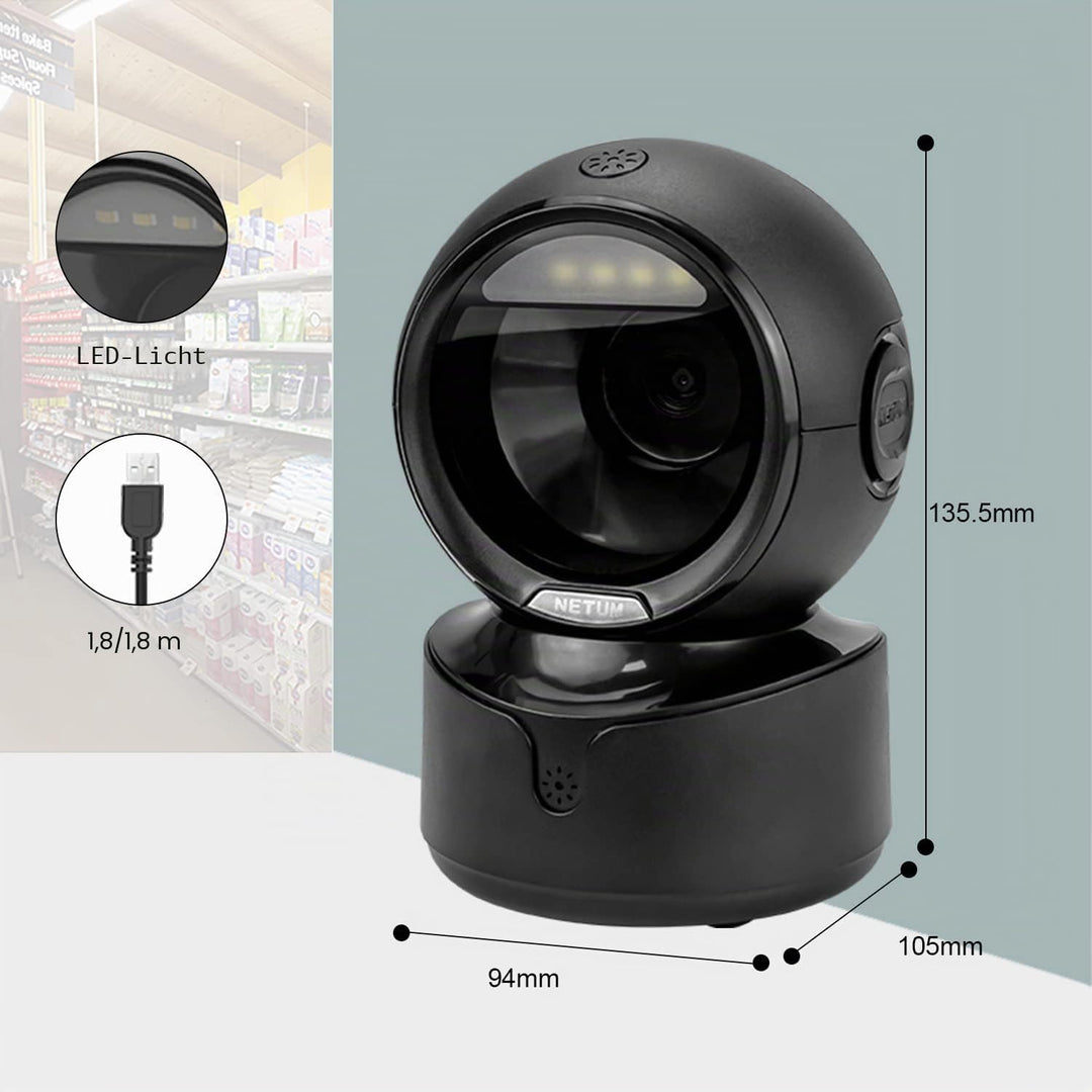NetumScan omnidirektionaler Desktop Barcode Scanner, freihändiger kabelgebundener USB-QR-Barcode-Les