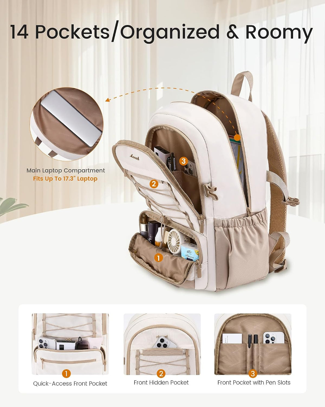 LOVEVOOK Rucksack Damen, 17,3 Zoll Laptop Schulrucksack Teenager Wasserdicht Schultasche Mädchen Tra