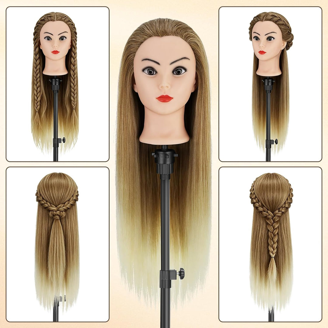 TwoWin Friseurkopf mit Haaren, 29 Zoll (74 cm) 100% Synthetischer Übungskopf, Trainingskopf Friseur