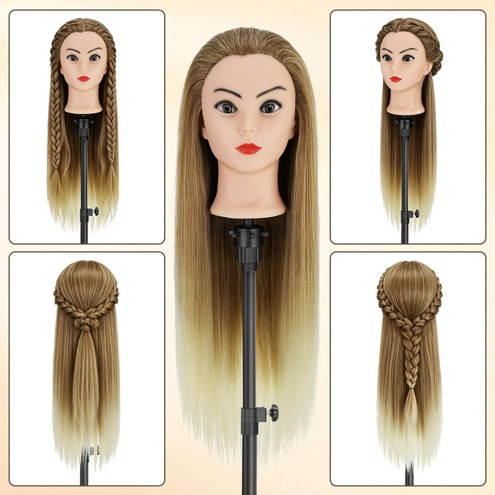 TwoWin Friseurkopf mit Haaren, 29 Zoll (74 cm) 100% Synthetischer Übungskopf, Trainingskopf Friseur