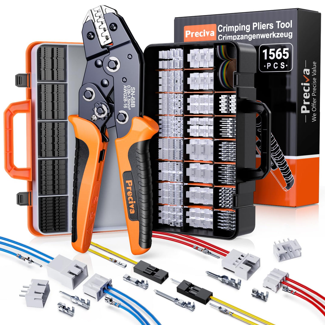 Preciva Crimpzange Set mit Aufbewahrungskoffer - 1565 tlg 29 Arten 0,08-1,5mm² 2,5mm-2,54mm Stecker