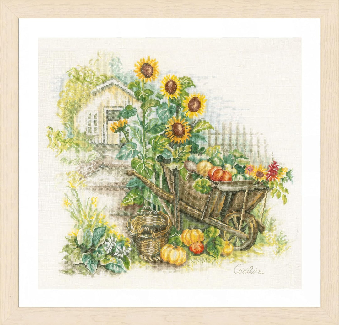 Lanarte PN-0007988 Schubkarre und Sonnenblumen Zählmuster Kreuzstichset, Baumwolle, mehrfarbig, ca.