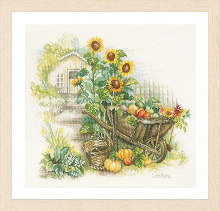 Lanarte PN-0007988 Schubkarre und Sonnenblumen Zählmuster Kreuzstichset, Baumwolle, mehrfarbig, ca.