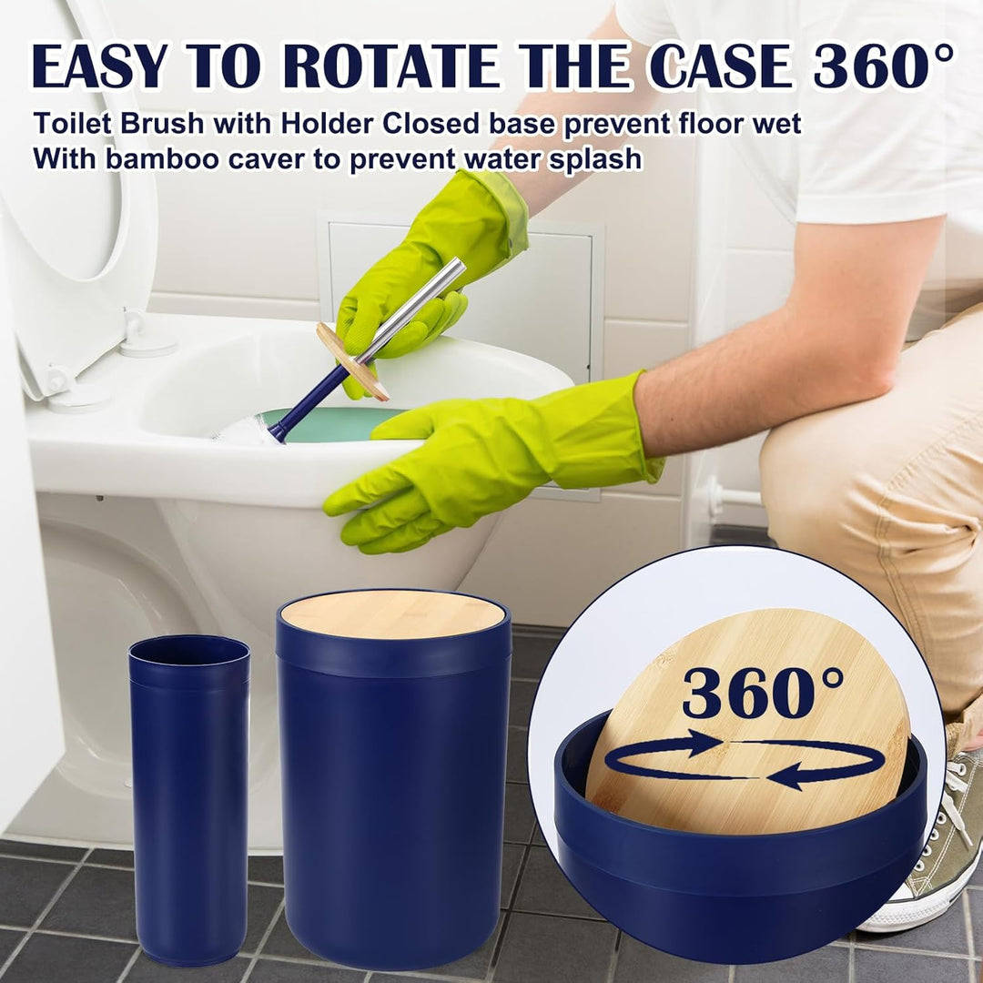 iMucci Badezimmer-Zubehör-Set, Marineblau, Badezimmer-Dekor-Set mit Mülleimer, WC-Bürste, Zahnbürste