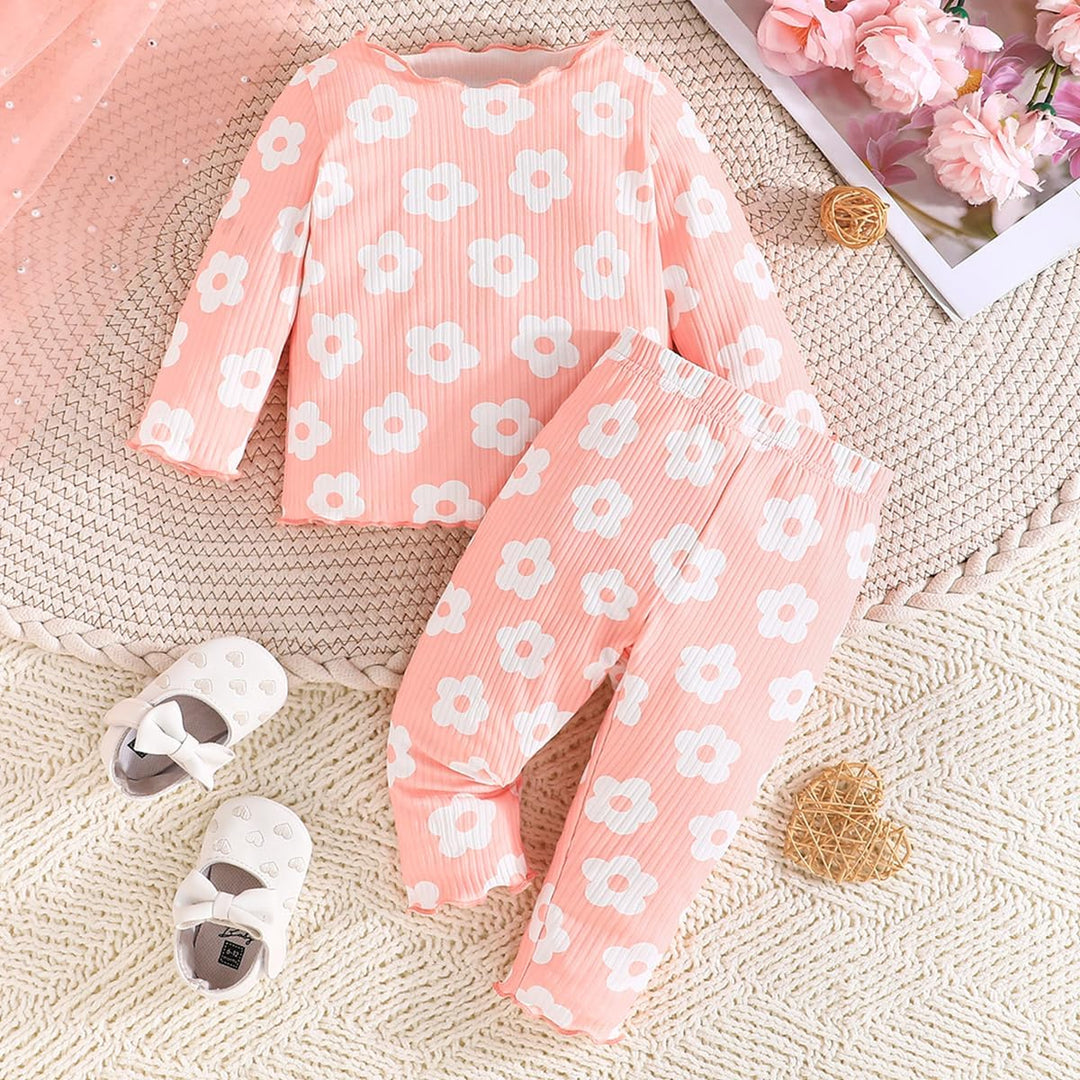 Kleinkind Baby Mädchen kleidung Set Rüschen Gerippte Kurzarm/Langarm T-Shirt Tops + Shorts Hosen 4Pc