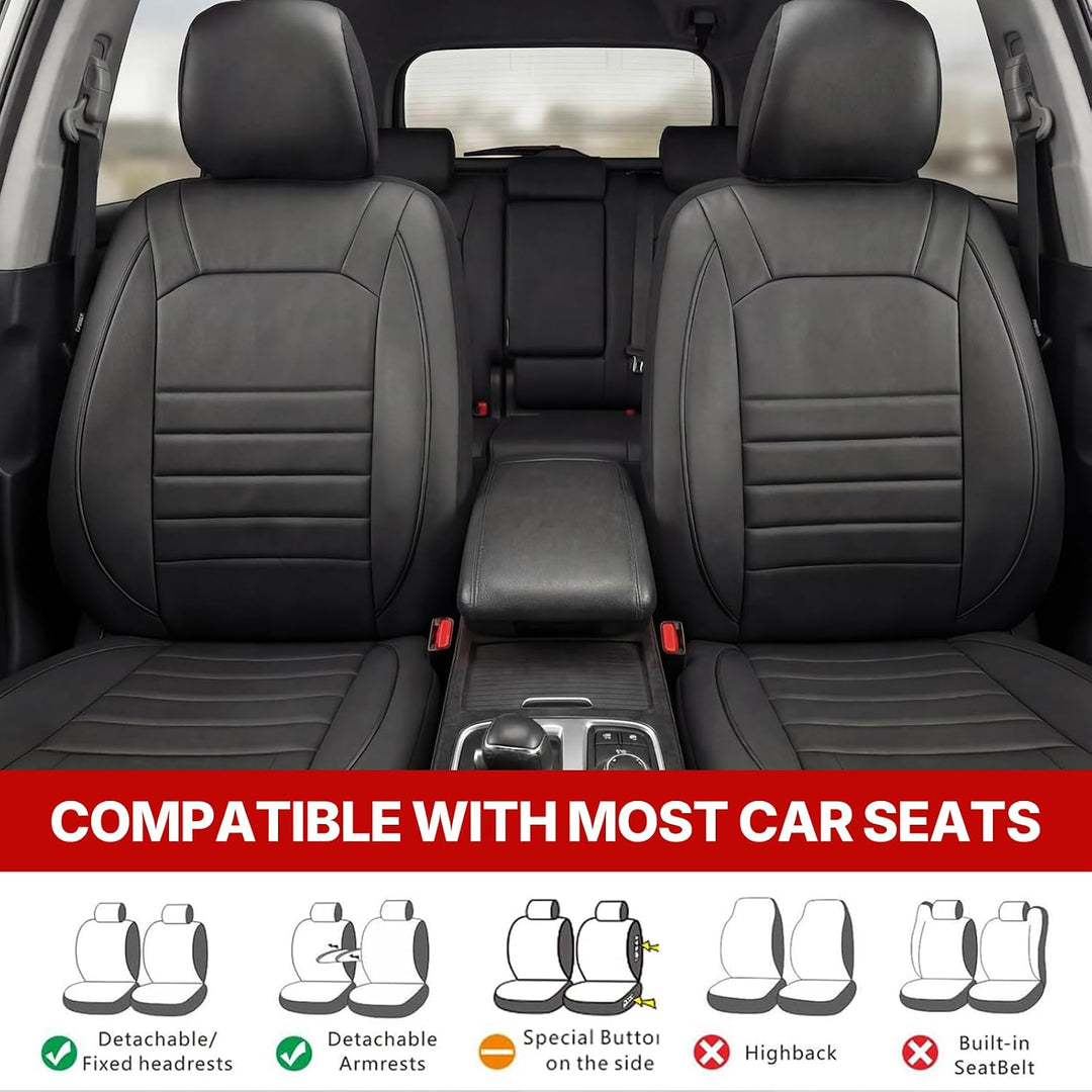 AUTOYOUTH Universal Vordersitzbezüge, wasserdicht, PU-Leder, Schwarz, Airbag-kompatibel, Paar, für S