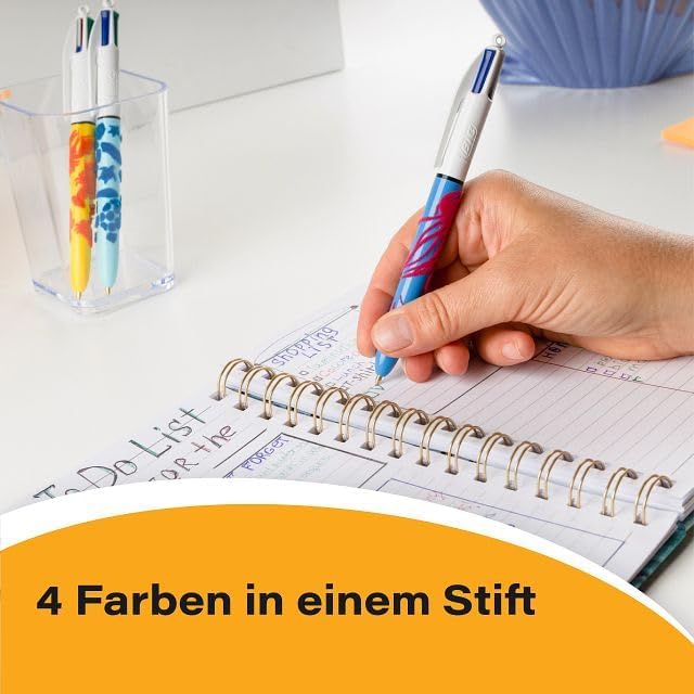 BIC 4 Farben Kugelschreiber Set 4 Colours Velours, mit samtiger Oberfläche in Dschungelmotiven, 12er