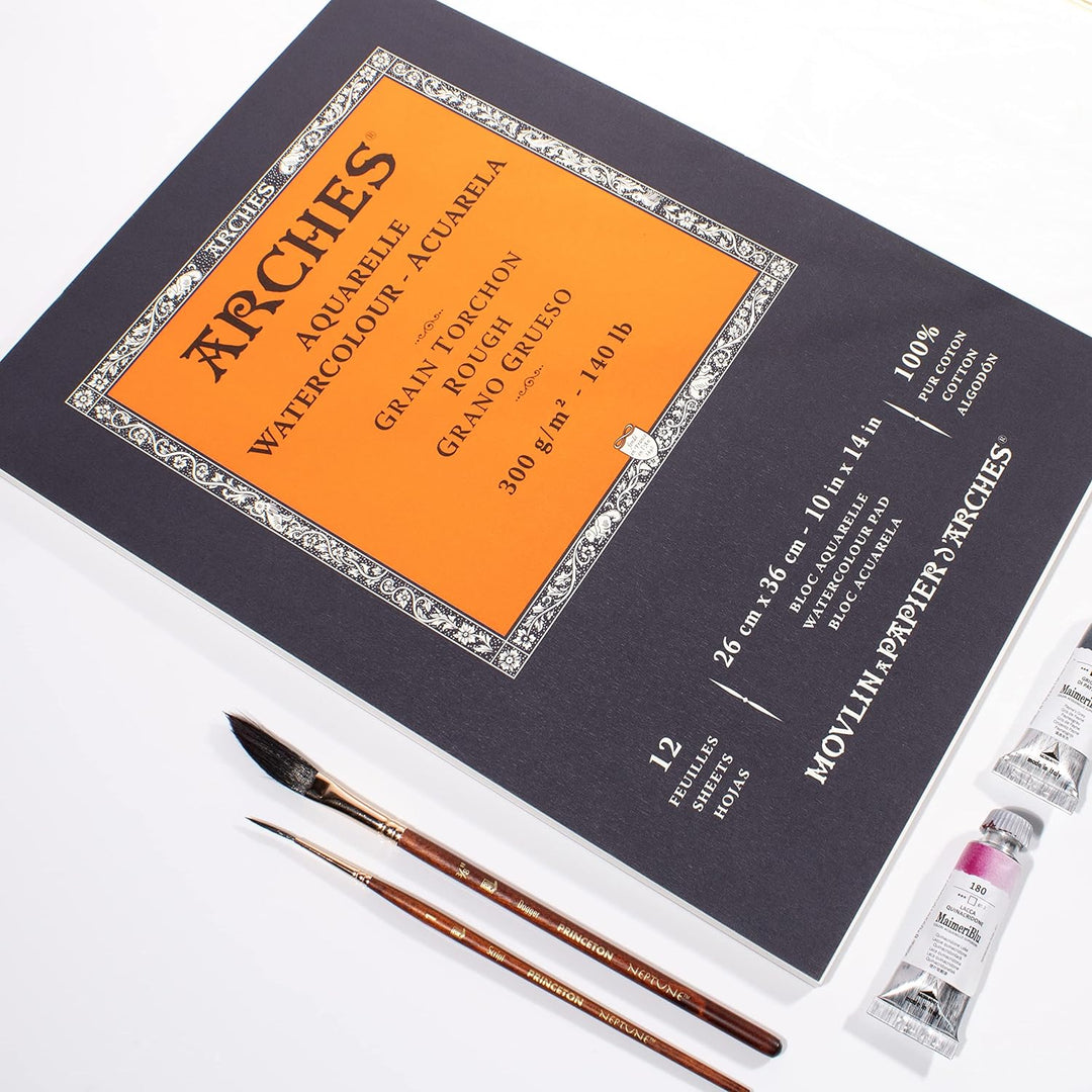 Arches 1795103 Aquarellpapier im Block (26 x 36 cm, Kopfgeleimt, 300g/m² Feinkorn) 12 Blatt naturwei