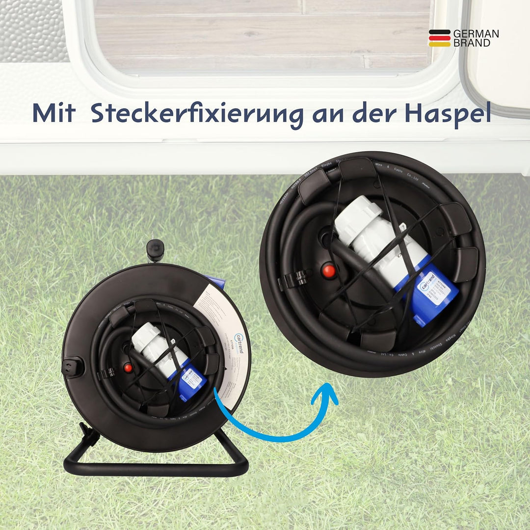 cartrend Explorer CEE Kabeltrommel mit 1 CEE-Stecker und 1 CEE-Kupplung, Verlängerungsleitung für da