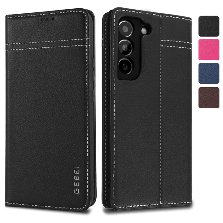 Hülle Echt Leder für Samsung Galaxy S22 Plus (S22+) 5G - Premium Echte Lederhülle mit Standfunktion