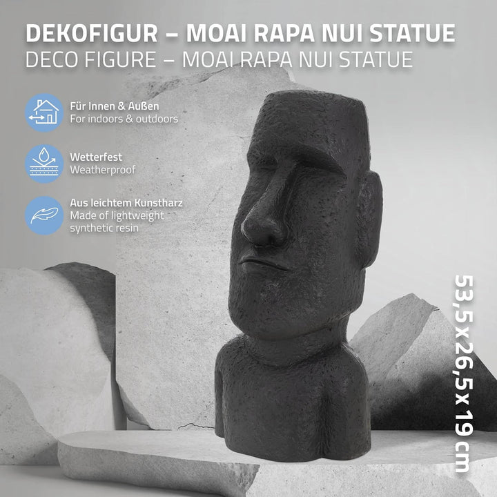 ECD Germany Moai Figur Rapa Nui Kopf 53,5 cm hoch aus wetterfestem Steinguss Kunstharz, Anthrazit, O