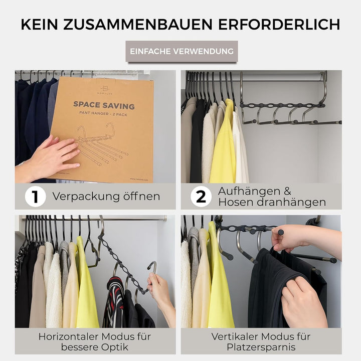 MORALVE Hosenbügel Platzsparend – 2er Pack Mehrfachhosenbügel mit Anti-Rutsch-Beschichtung – Platzsp