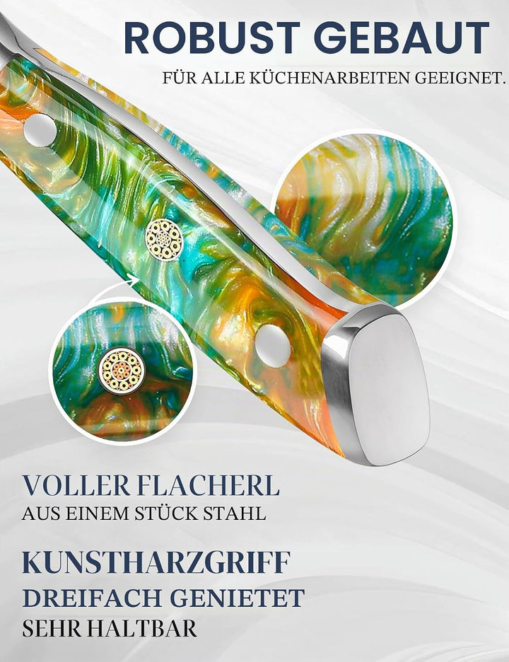 WILDMOK Kochmesser, 20cm Damaskus japanisches Kochmesser, Japanischer VG10 Stahl mit schwarzem Harzg