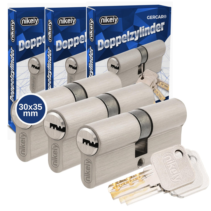GERCAR Pro Profilzylinder 30/35 Massiver Schliesszylinder gleichschliessend 3er Set Doppelzylinder Z