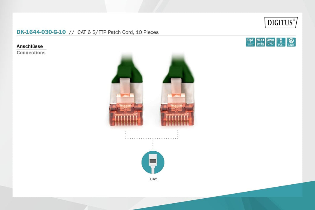 DIGITUS LAN Kabel Cat 6 - 3m - 10 Stück - RJ45 Netzwerkkabel - S/FTP Geschirmt - Kompatibel zu Cat 6