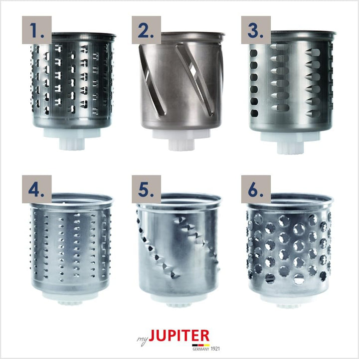 Jupiter Küchenmaschinen original dreier Zusatztrommelset (Feinreib,Julienne, Kronen), Edelstahl, für