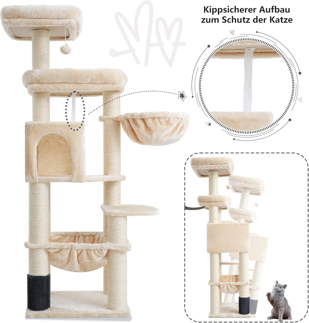 Hey-brother XXL Grosse Kratzbaum für Maine Katze, 168cm Katzenbaum für gross Katzen, mit übergrosser
