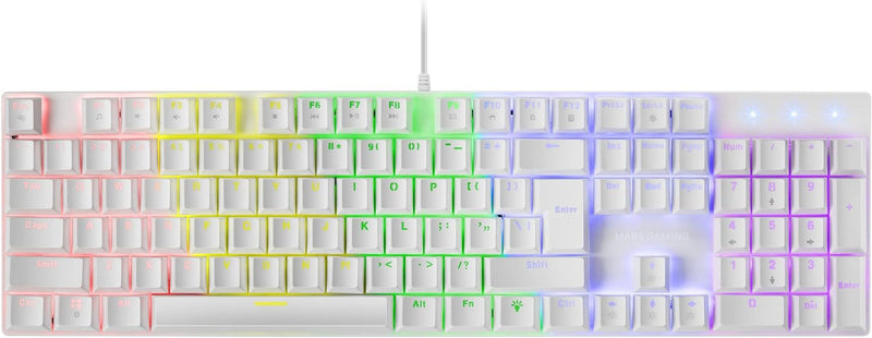 MARSGAMING Gaming MK422 Weiss, Mechanische Tastatur RGB, Antighosting, Mechanischer Switch Rot, US S