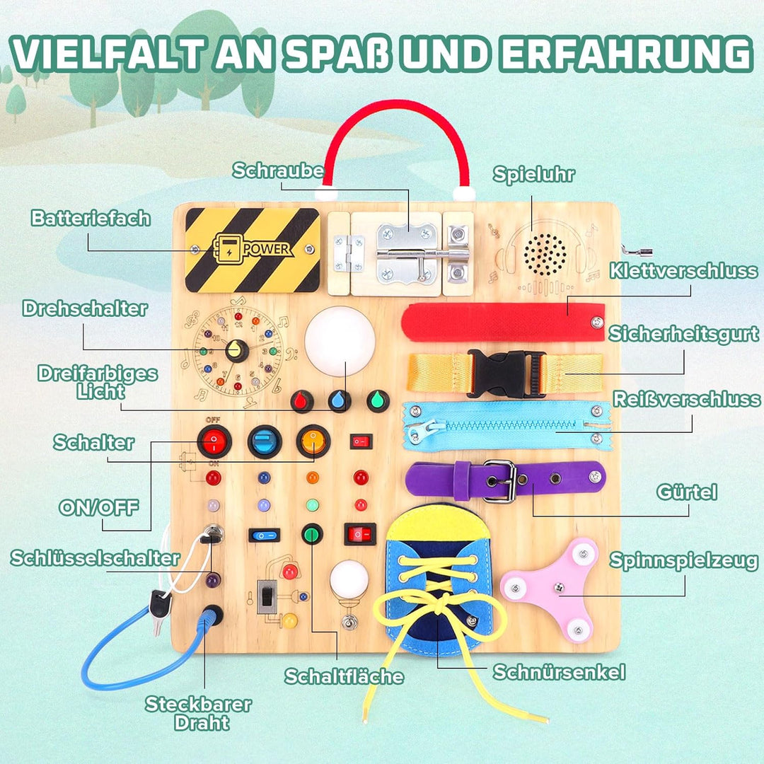 23 in 1 Busy Board Montessori Spielzeug ab 1 jahr Activity Board Holzspielzeug Mit 15 Schaltern, 26