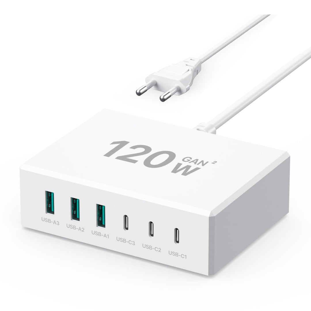 USB C Ladegerät 120W GaN，USB Ladegerät Mehrfach 【3USB-C + 3USB-A】 PD Ladestation 6 Port USB C Ladest